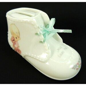 Precious Moments Baby Shoe Bank w Photo Frame Unisex Jesus Loves Me Vintage 90s